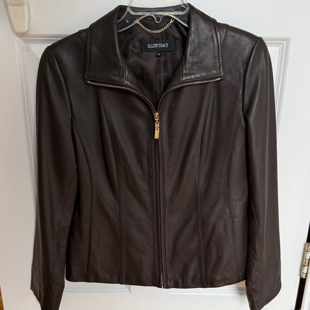 Ellen Tracy Dark Brown Leather Jacket